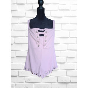 Love Nation lavender Romper, Sz L EUC Unique & super cute, rhinestones, halter